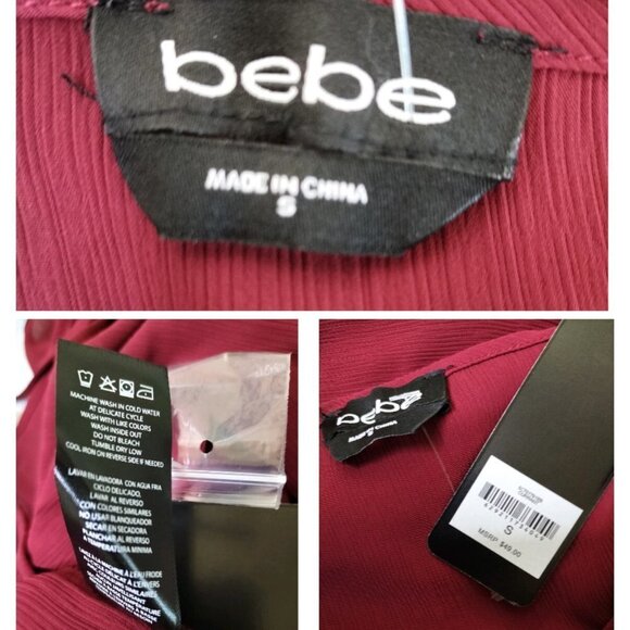 (671) Bebe Burgundy Cold Shoulder Embellished Logo Top Size Small - Picture 4 of 4